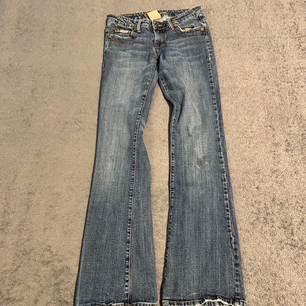 Vintage Y2K Bubblegum Women Low Rise Flare Jeans Blue Embroidered Pocket 26x32 - Picture 7 of 9